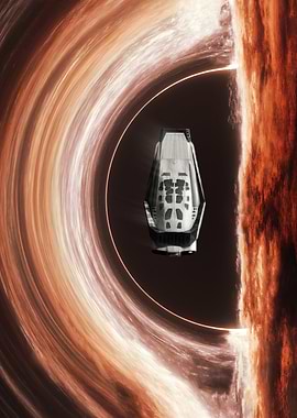 Interstellar Ranger Spaceship Near Gargantua Black Hole