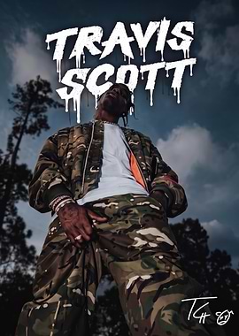 Travis Scott Camouflage Portrait Poster
