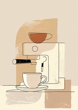Minimalist Espresso Machine Line Art