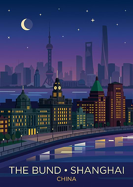 The Bund Shanghai Night Skyline Poster