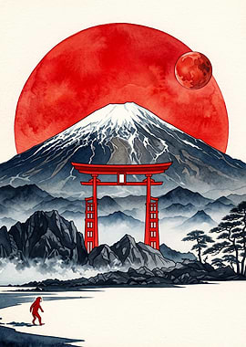 Japan Mt Fuji Torii Gate Art
