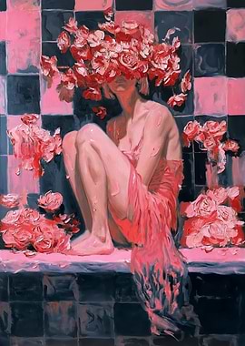 Surreal Woman with Floral Head