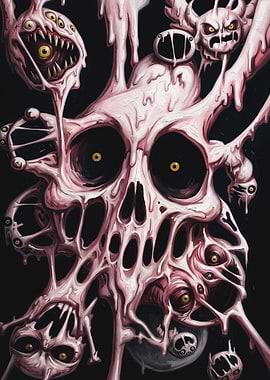 Surreal Melting Pink Skull Monster Art