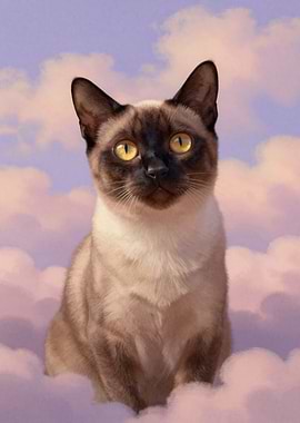 Siamese Cat Floating in Dreamy Clouds