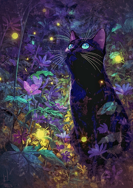 Black Cat in Enchanted Forest