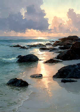 Serene Rocky Beach at Sunset