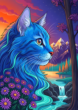 Blue Cat Mountains Waterfall Landscape Nature