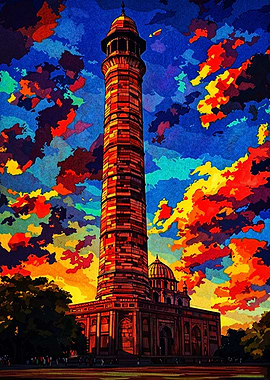Vibrant Qutub Minar Sunset Illustration