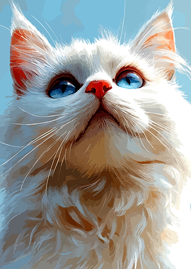 Portrait of a Fluffy White Cat