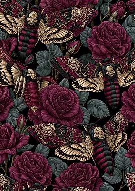 Gothic Death's-Head Moth and Rose Pattern