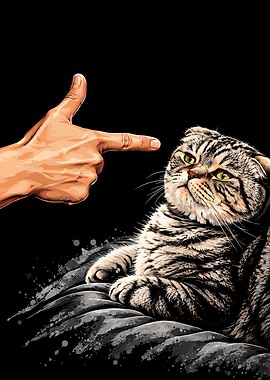 Finger Gun Pointed at Tabby Cat