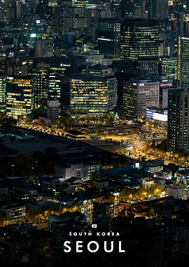 Nighttime Aerial View of Seoul