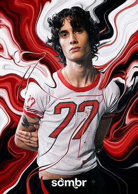 Sombr in vintage sports jersey