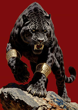 Fierce Snow Leopard with Gold Cuffs