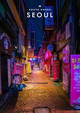 Nighttime Alleyway in Seoul South Korea
