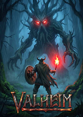 Valheim Viking Facing Forest Monster
