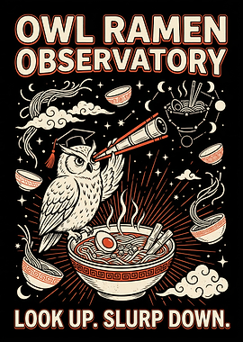 Owl Ramen Observatory Graphic Illustration