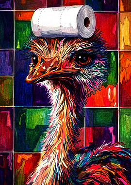 Colorful Ostrich with Toilet Paper