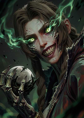 Undead Sorceress with Glowing Green Eyes