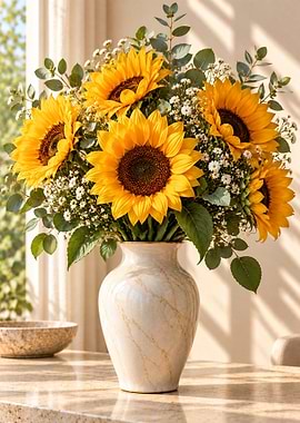 Sunflowers in a Marble Vase