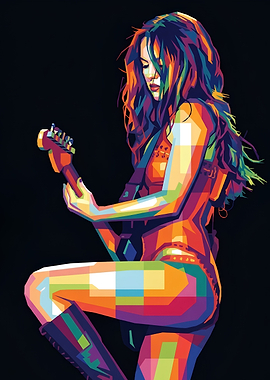 Colorful Pop Art Female Guitarist