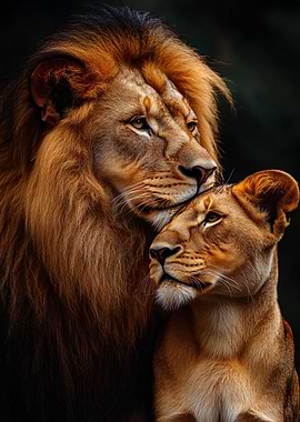 Majestic Lion and Lioness Portrait