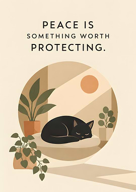 Peaceful Sleeping Cat Minimalist Poster