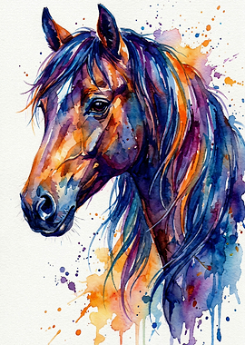 Colorful Watercolor Horse Portrait