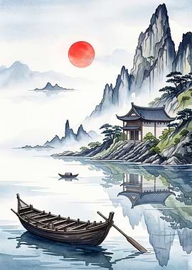 Asian Landscape Watercolor Art Post