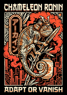 Chameleon Ronin Samurai Illustration