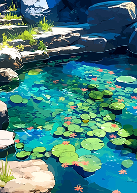 Serene Pond with Lily Pads