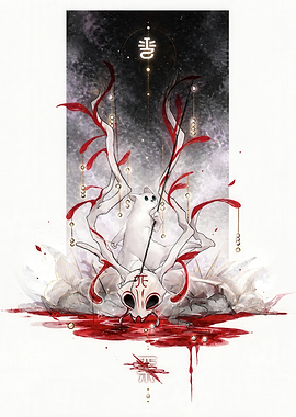 Surreal White Cat and Mask Illustration