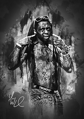 Lil Wayne Black and White Portrait