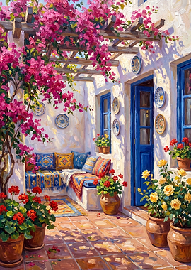 Mediterranean Terrace with Bougainvillea