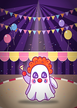 Cute Ghost Clown in Circus Tent