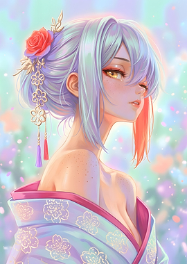 Ethereal Anime Girl in Kimono