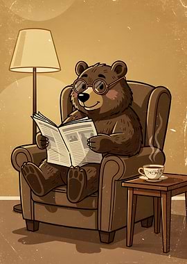 Cozy Bear Reading in Armchair