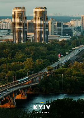 Kyiv Cityscape with Metro Bridge