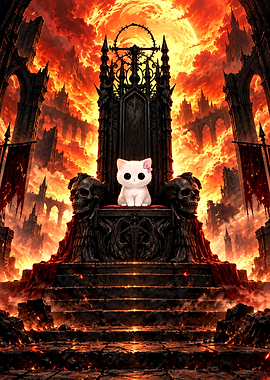 Cute Kitten on Dark Throne