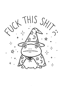Grumpy Wizard Frog Line Art