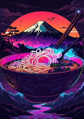 Neon Cyberpunk Ramen Bowl Art