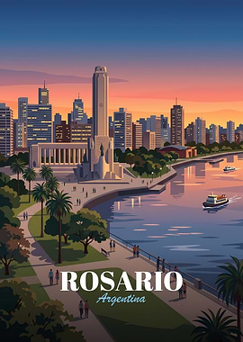 Rosario Argentina Sunset Travel Poster
