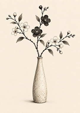 Minimalist Cherry Blossom Vase Sketch