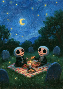 Skeletons Having a Pizza Picnic