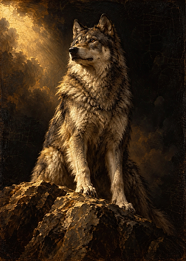 Majestic Wolf Portrait on Rock