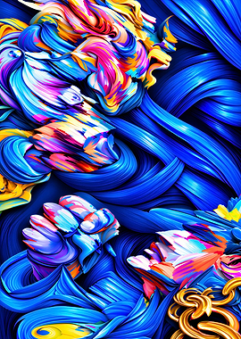 Abstract Blue Swirls and Gold Accents