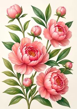 Elegant Pink Peony Floral Illustration