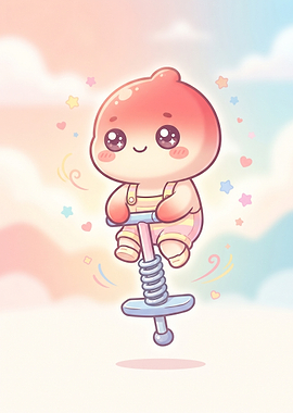 Cute Peach Character Pogo Jumping