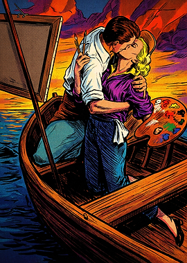 Romantic Couple Painting in a Boat