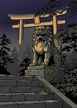 Komainu Guardian at Shinto Shrine